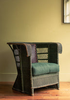 Arts and Craft moleskin and wicker Arm chair by Hans Vollmer, Austria,  1902