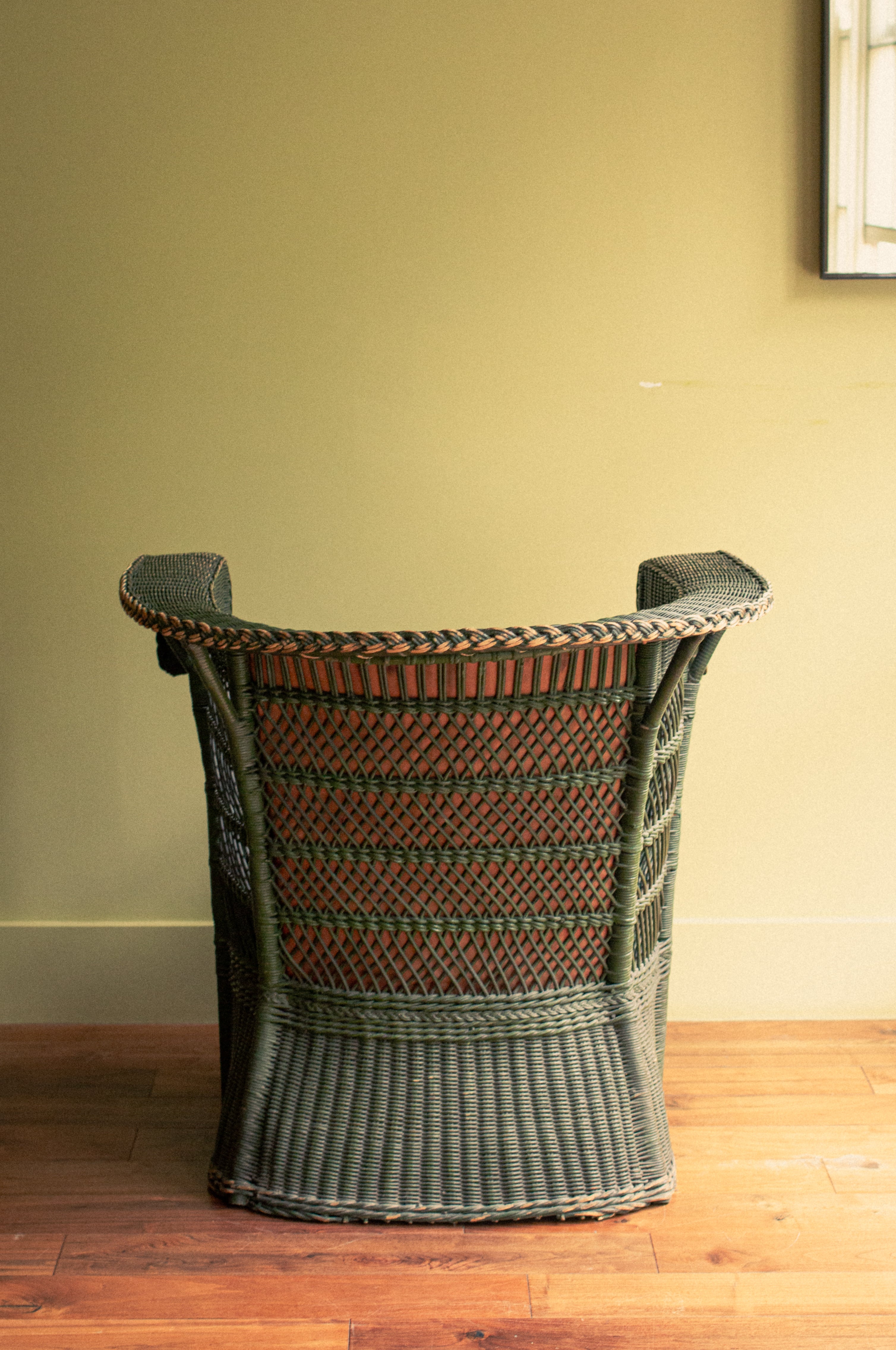 Arts and Craft moleskin and wicker Arm chair by Hans Vollmer, Austria,  1902