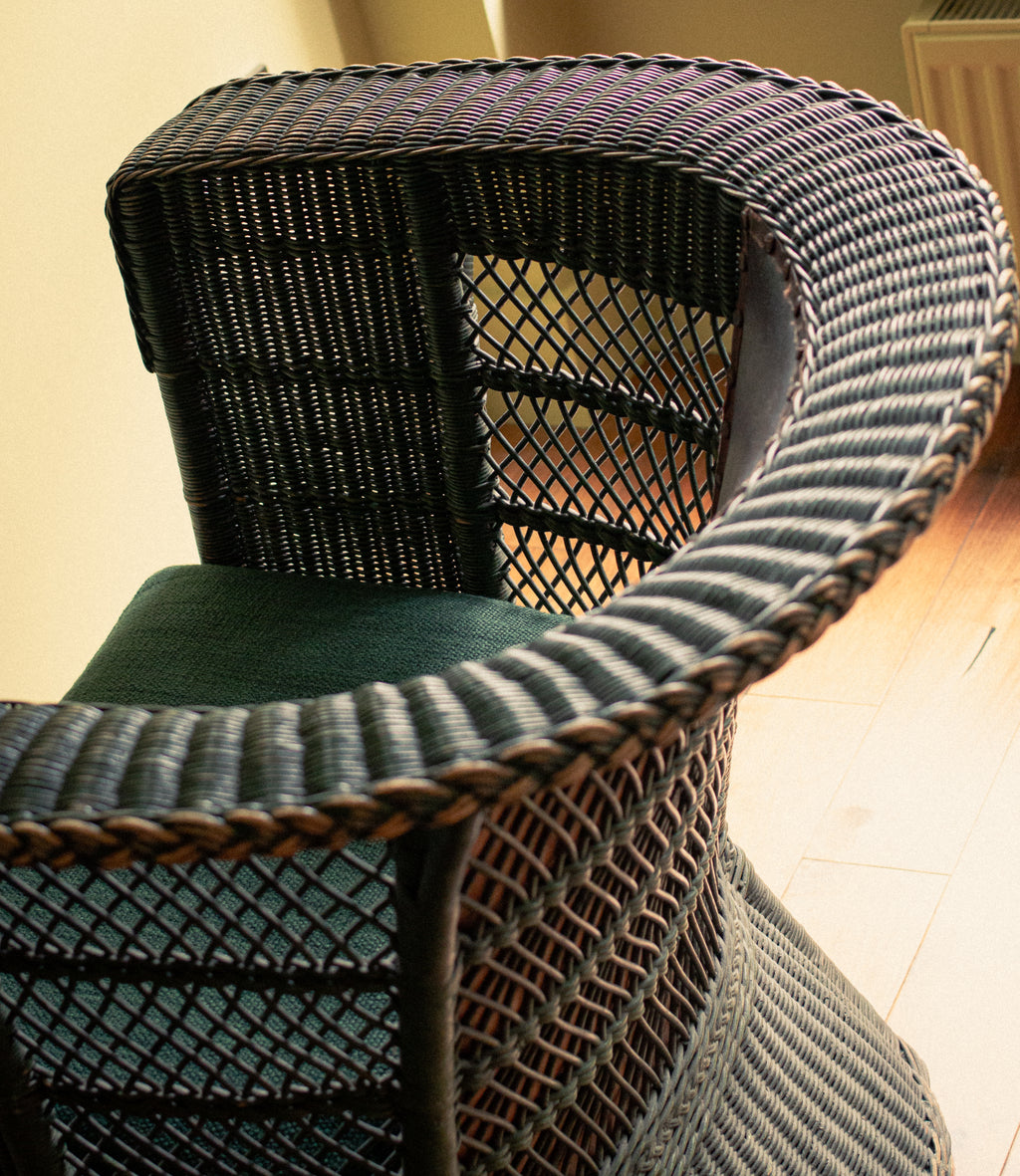 Arts and Craft moleskin and wicker Arm chair by Hans Vollmer, Austria,  1902
