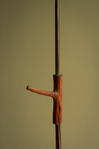 Unique piece floor lamp in brass with wooden sculpted handle, circa 1950 - SOLD