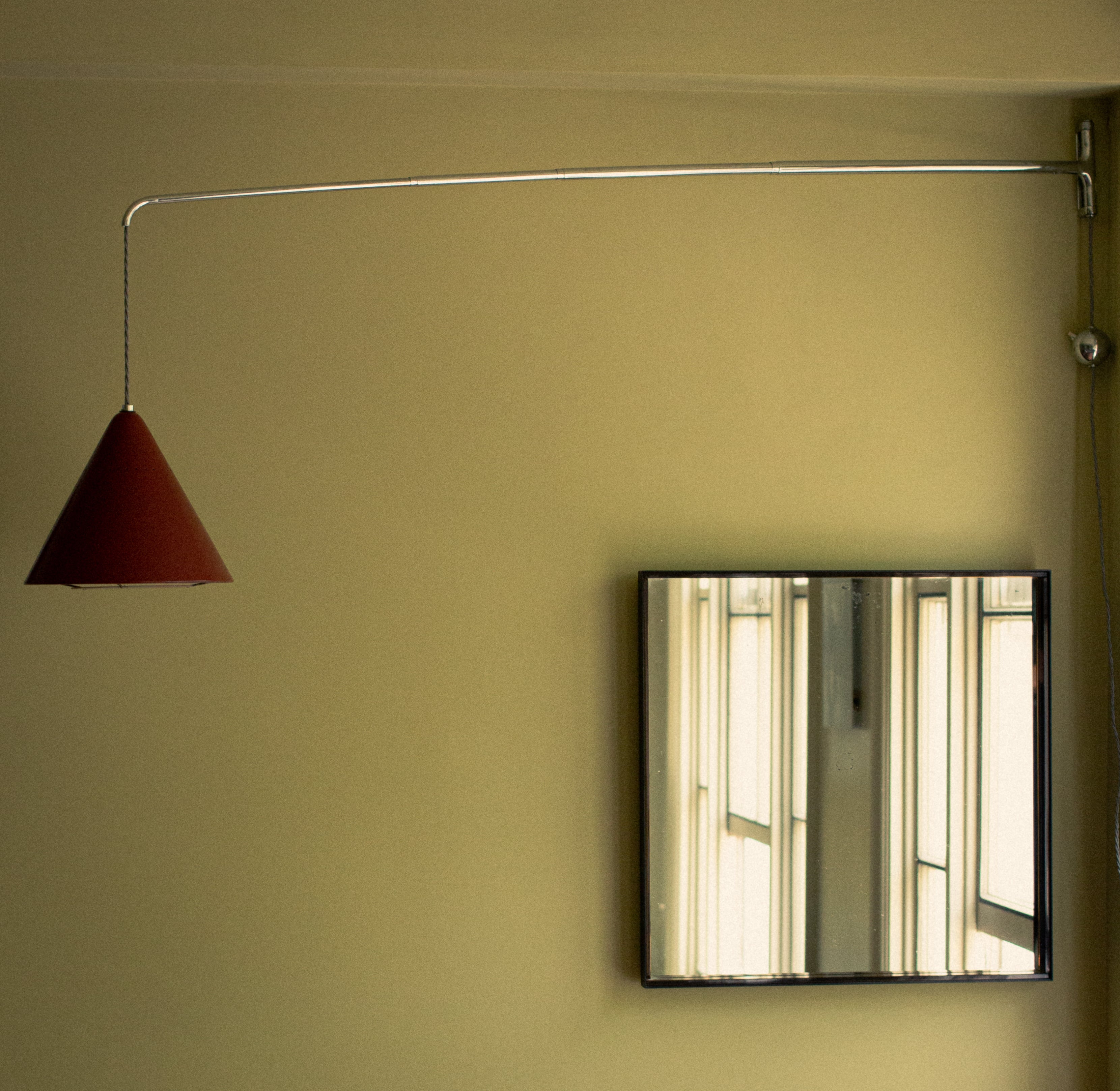 Rare anonymous nickel telescopic wall lamp with counterweight, 1950