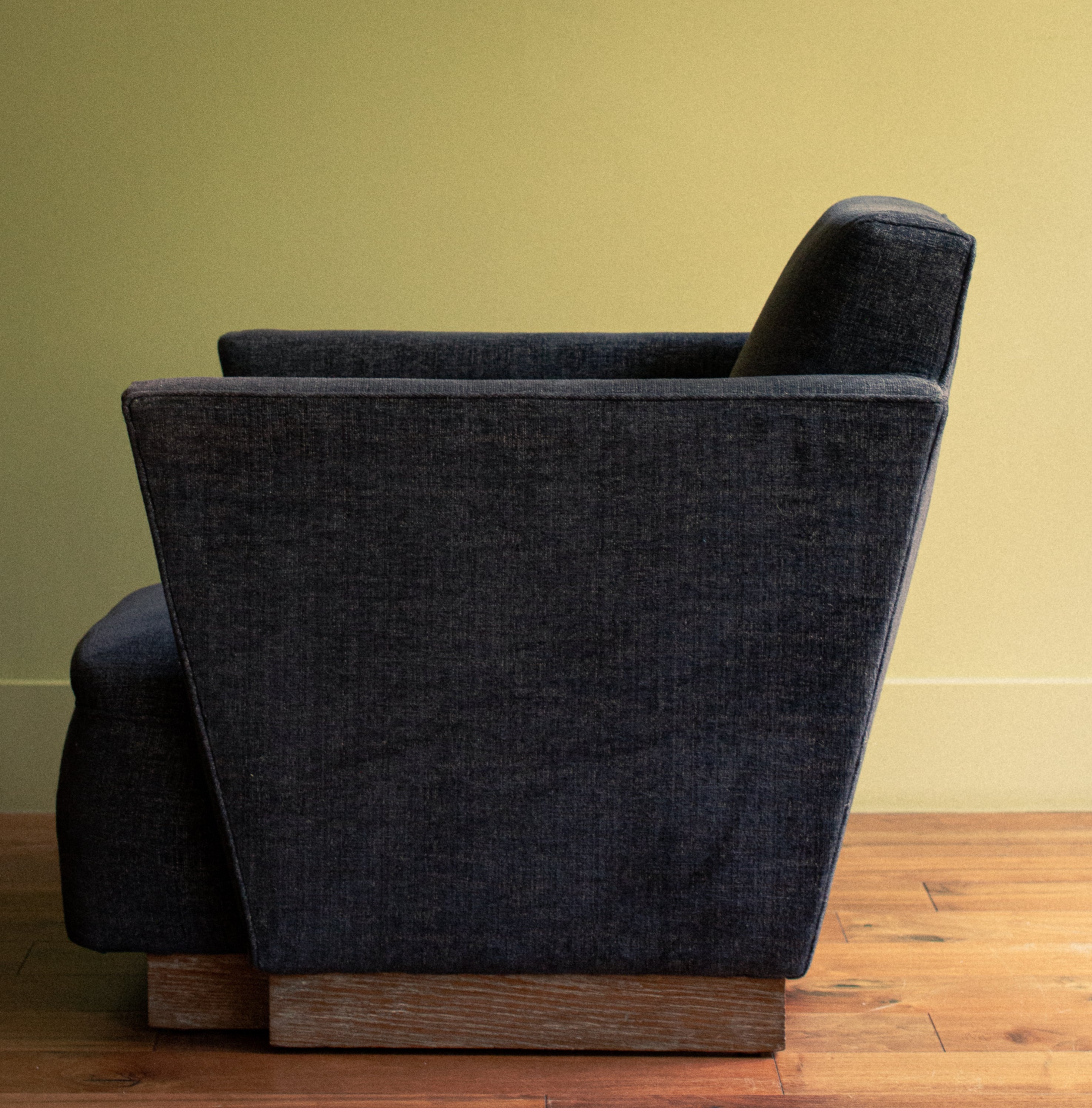 Incredible night blue velvet and original oak base unique arm chair art deco, 1920 - Price on Demand