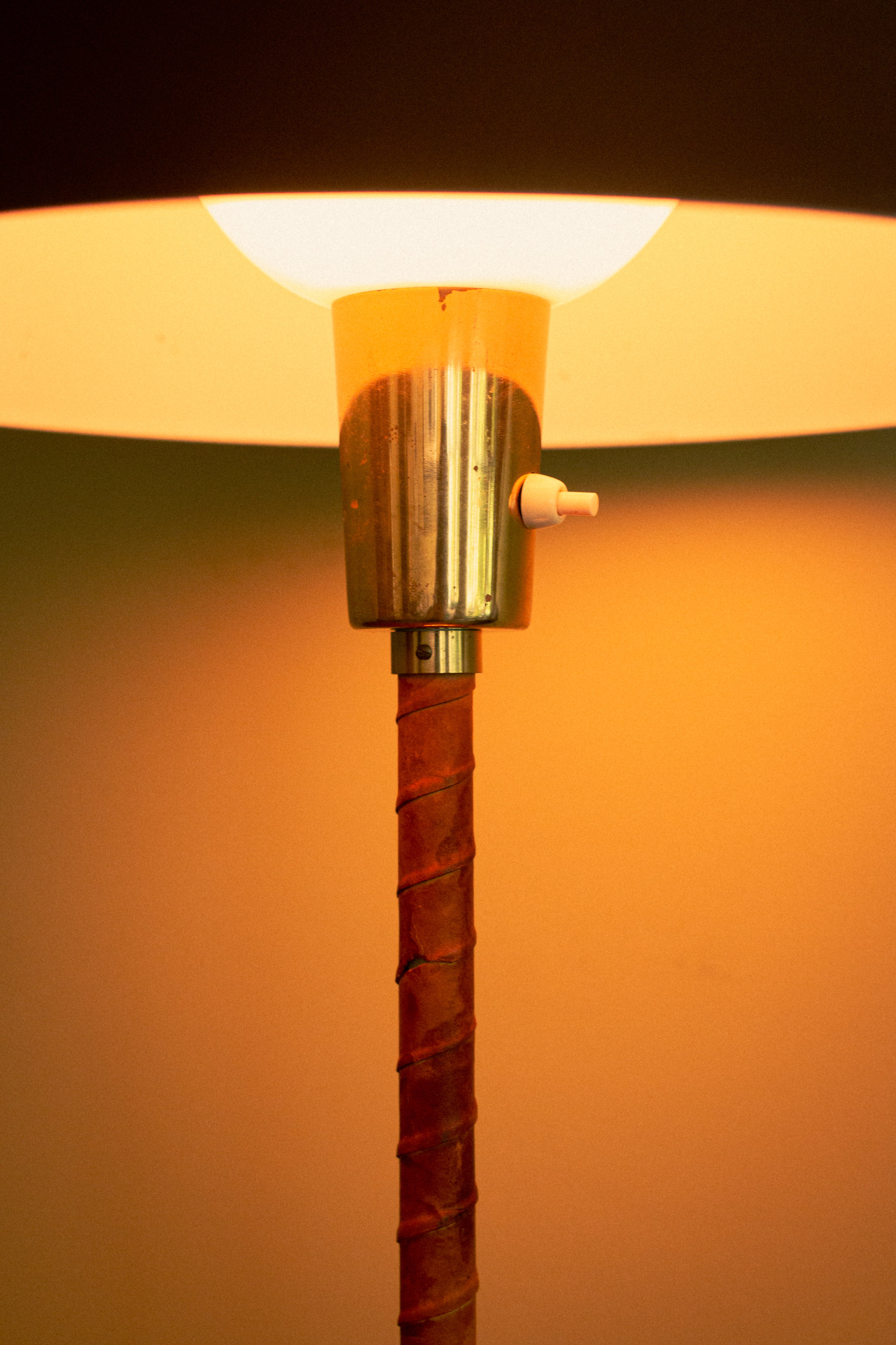 Lisa Johansson Pape lamp in brass with original leather, circa 1950