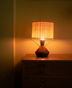 Teak, brass and raphia Table Lamp Signed BG, 1940