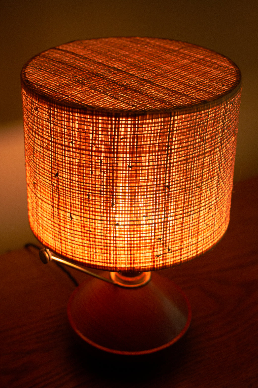 Teak, brass and raphia Table Lamp Signed BG, 1940