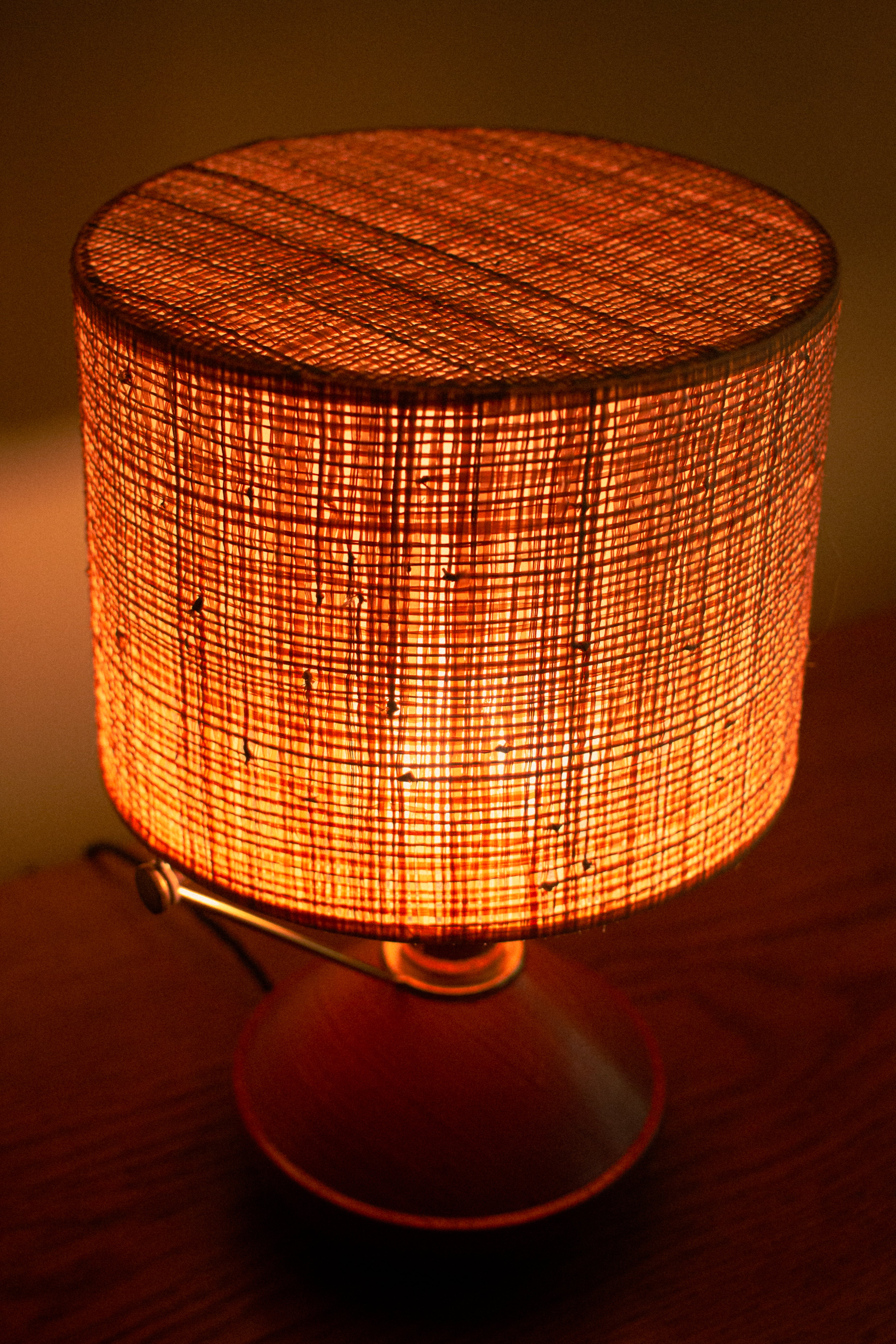 Teak, brass and raphia Table Lamp Signed BG, 1940