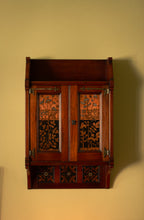 Precious unique piece wall cabinet in fruit woods and brass and pewter, 1890, UK - Price on Demand
