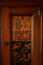 Precious unique piece wall cabinet in fruit woods and brass and pewter, 1890, UK - Price on Demand