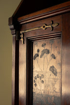Precious unique piece wall cabinet in fruit woods and brass and pewter, 1890, UK - Price on Demand