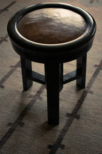 Beautiful black piano stool, lacquered wood and original leather, 1930