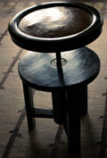 Beautiful black piano stool, lacquered wood and original leather, 1930
