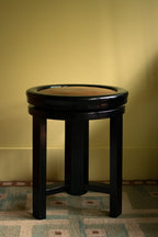 Beautiful black piano stool, lacquered wood and original leather, 1930