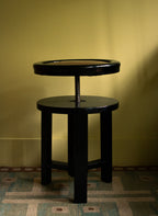 Beautiful black piano stool, lacquered wood and original leather, 1930